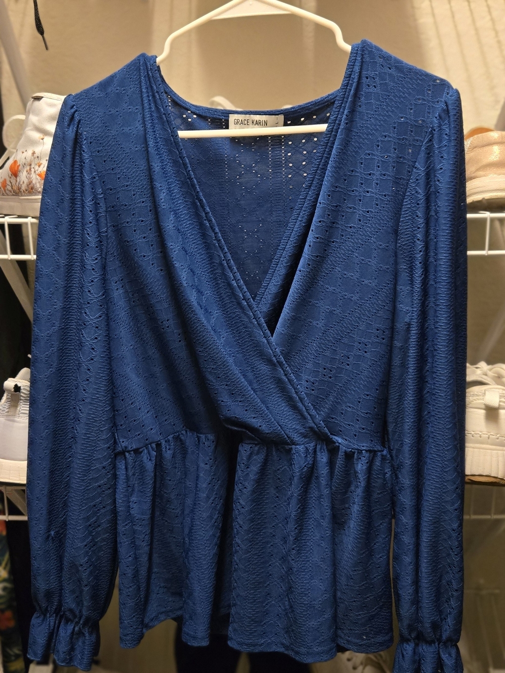 Grace Karin Royal Blue Lace Wrap Peplum Top